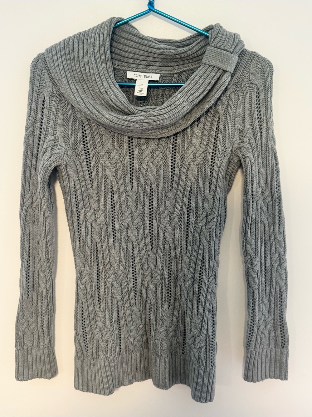 White House Black Market Gray Cable Knit Cowl Neck Sweater XS Like New